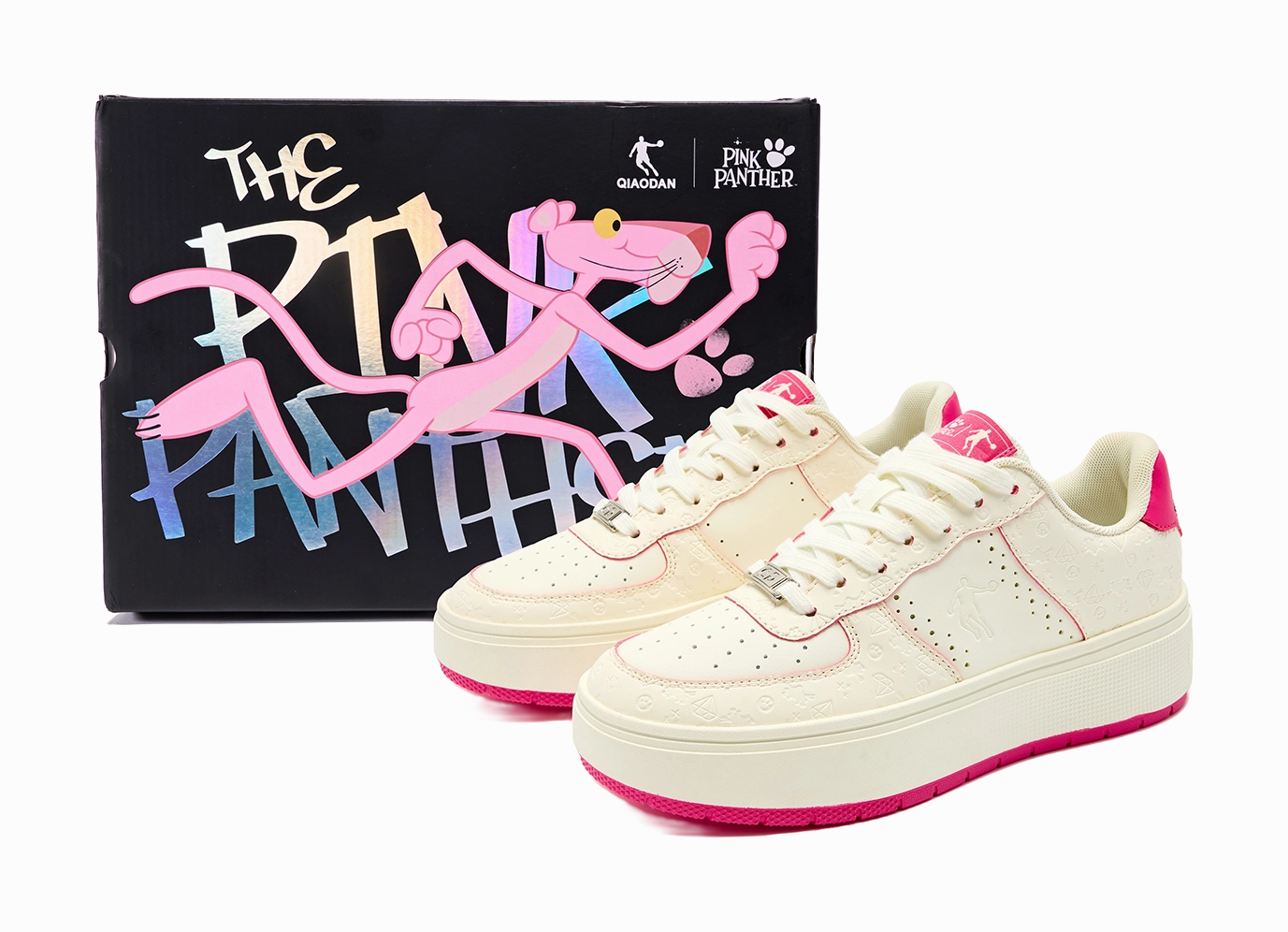 PINK PANTHER x QIAODAN Abrasion Resistant Slip Resistant Low Top Skateboard Shoes Women's Ivory White Smart Powder Xt-pathway 2 Casual Shoes