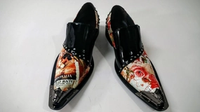 Formal Vs Casual Shoes Men's New Fiesso Black Red Floral Print Slip on Shoes FI 6864