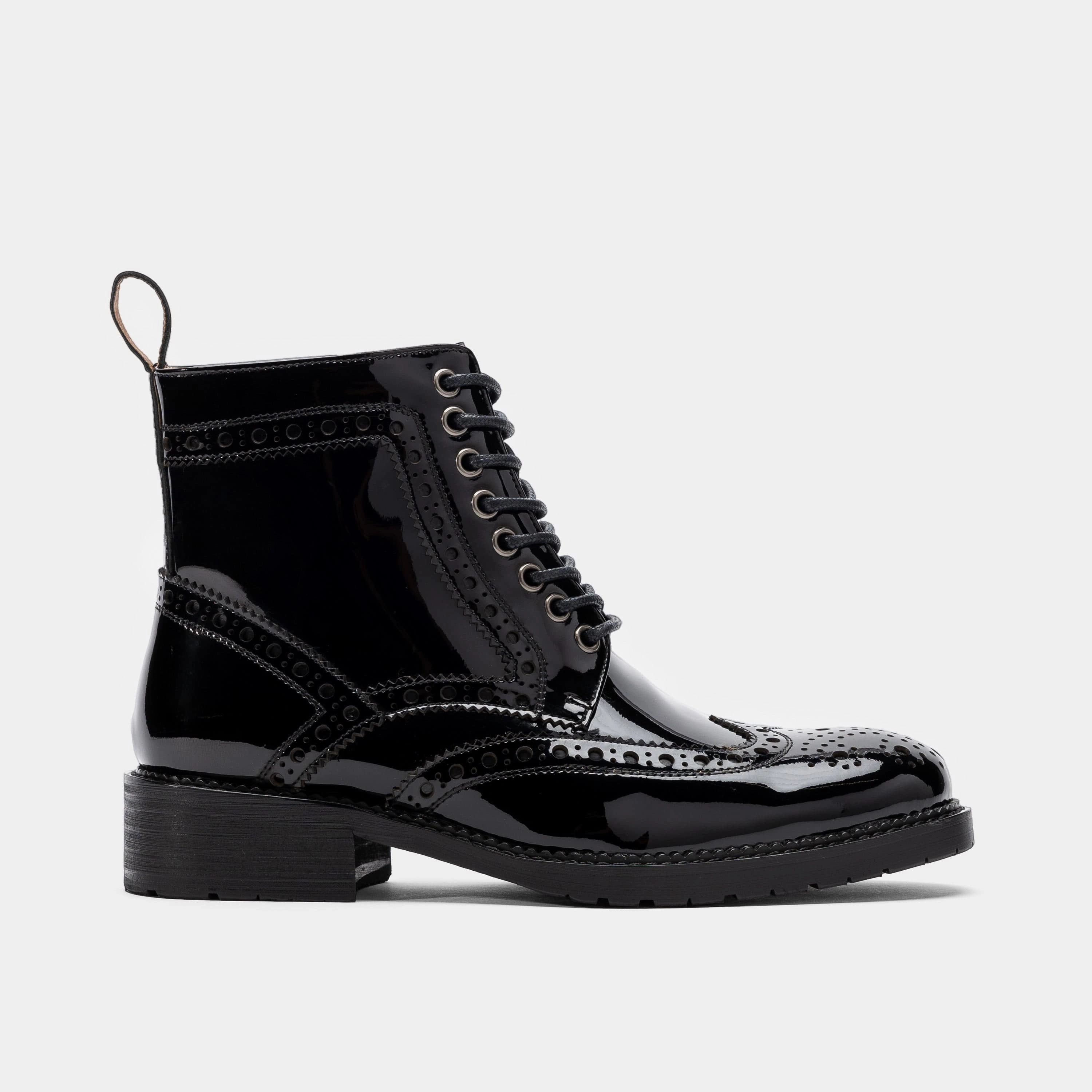 Ms. Belmont Black Patent Leather Wingtip Boots Military Issue Combat Boots