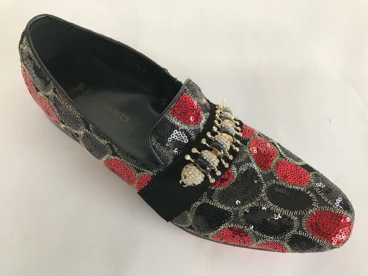 New Men's Fiesso Black Red Slip On Fashion Entertainer Sequins Shoes FI 7025 Business Casual With Tennis Shoes
