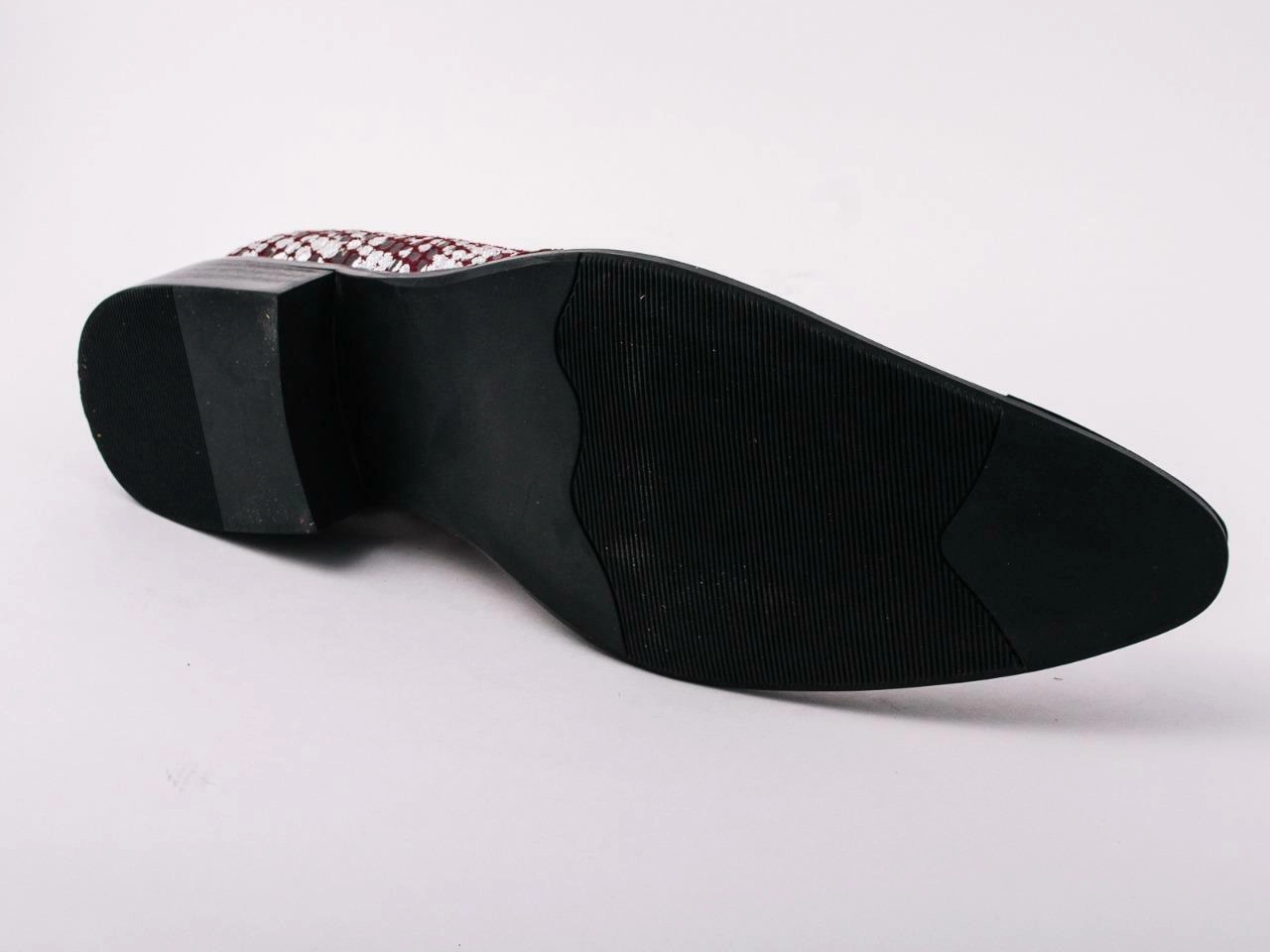 New Men's Red Fiesso Silver Foil Metal Toe Slip on Shoes with Spikes FI 6842 Casual White Shoes