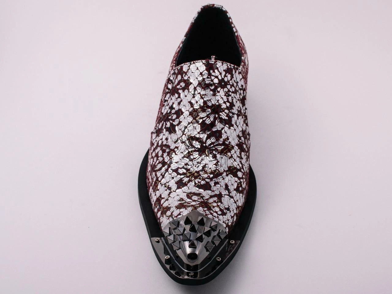 New Men's Red Fiesso Silver Foil Metal Toe Slip on Shoes with Spikes FI 6842 Best Barefoot Shoes Casual