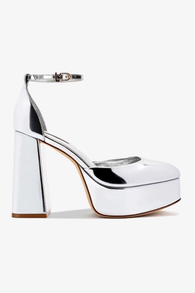 Ripped Jeans With High Heels Ari Pump In Silver Specchio