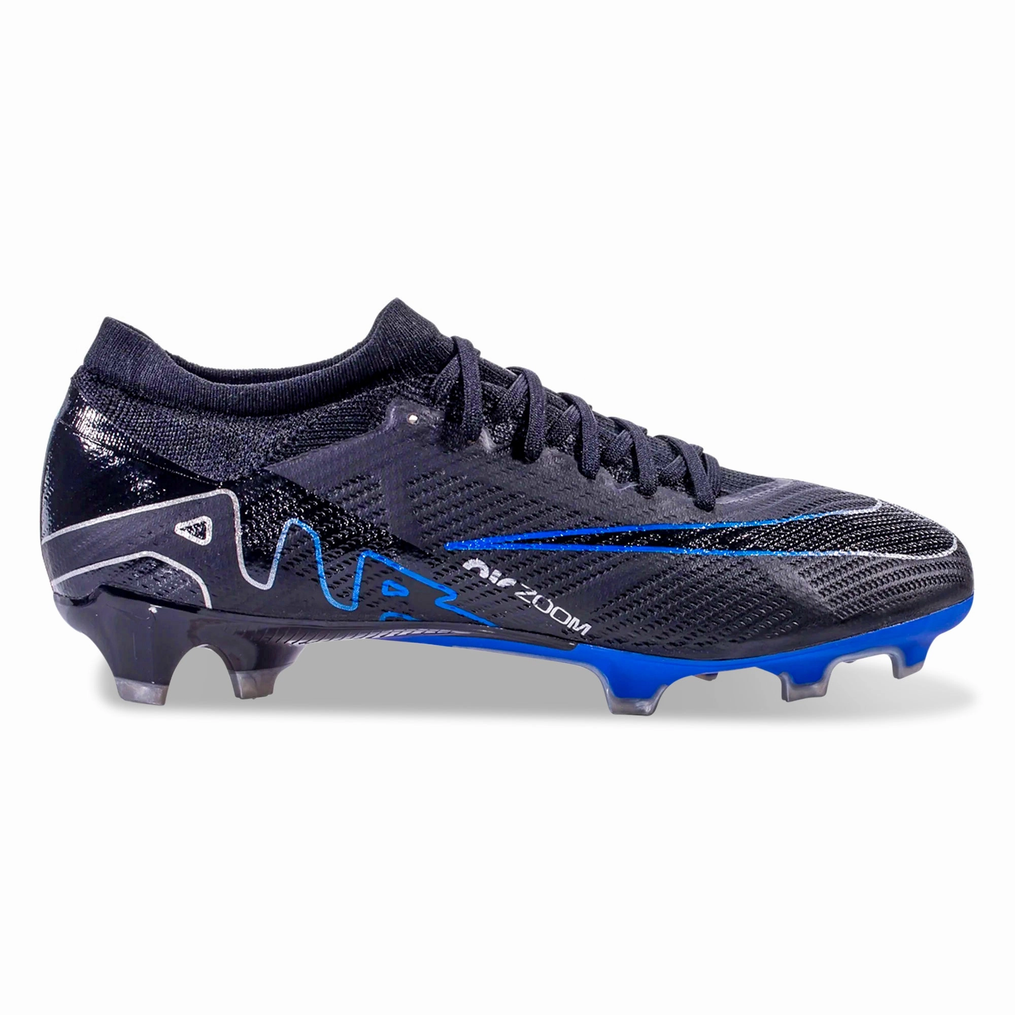 Nike Track Throwing Shoes Nike Zoom Vapor 15 Pro Firm Ground Soccer Cleats (Black/Chrome-Hyper Royal)