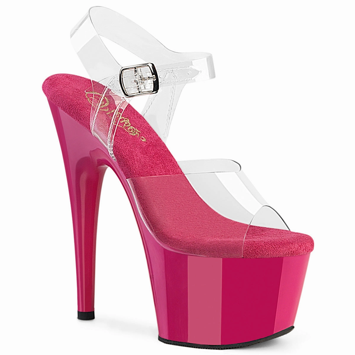 Adore-708 Clear/Hot Pink, 7" Heels Dyeable High Heel Shoes
