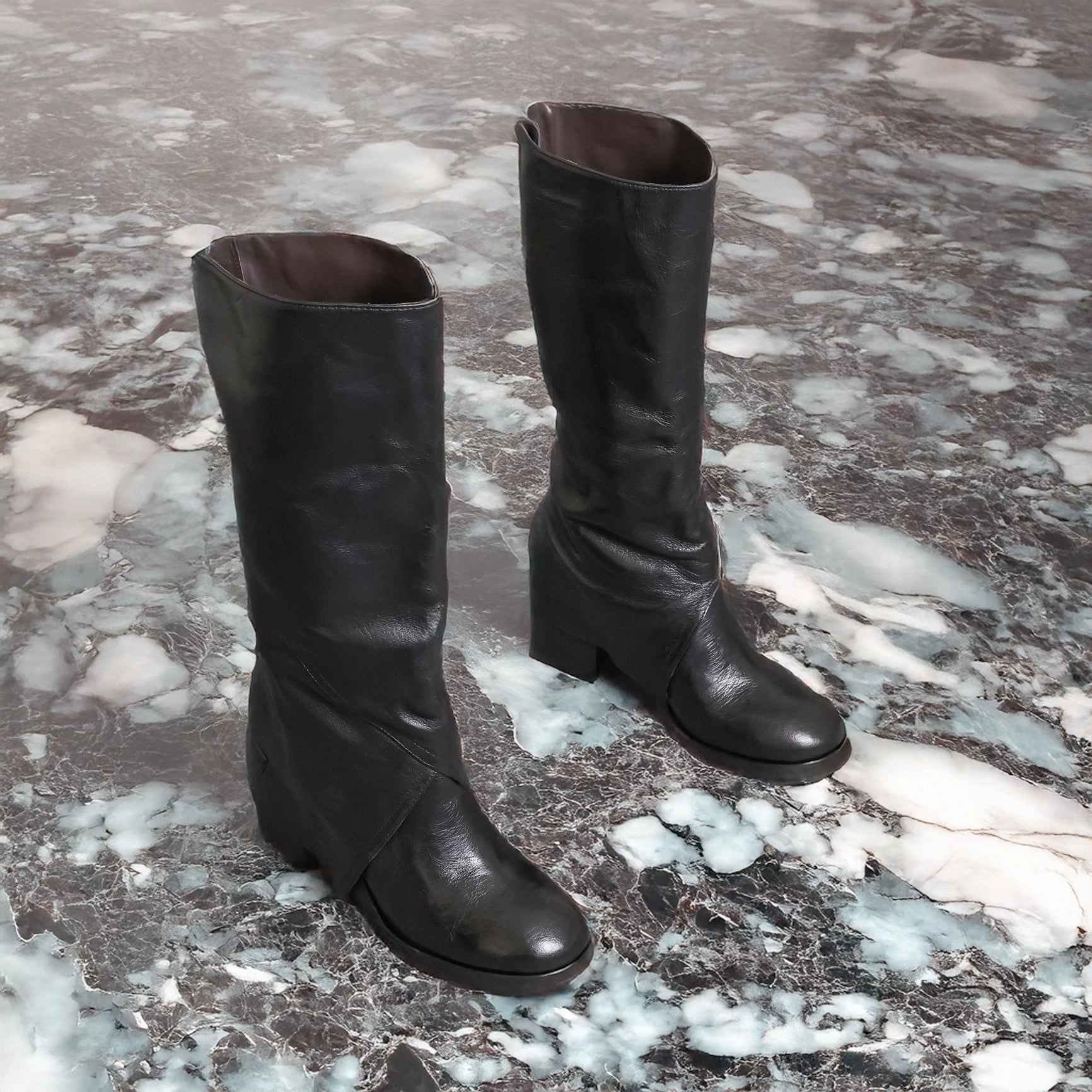 Kishi 50 Black Brown Boots Knee High Suede