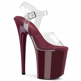8 Inch Heel FLAMINGO-808 Clear Burgundy High Heels To Dance In