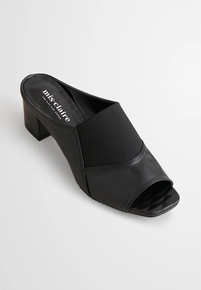 Pippa Stretchable Peep Toe Mule Heels - Black High Heels With Wide Toe Box