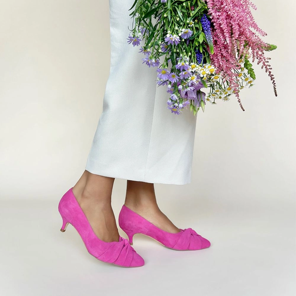 Tandi Extra-Wide Fit Kitten Heels - Hot Pink Suede Racing High Heels