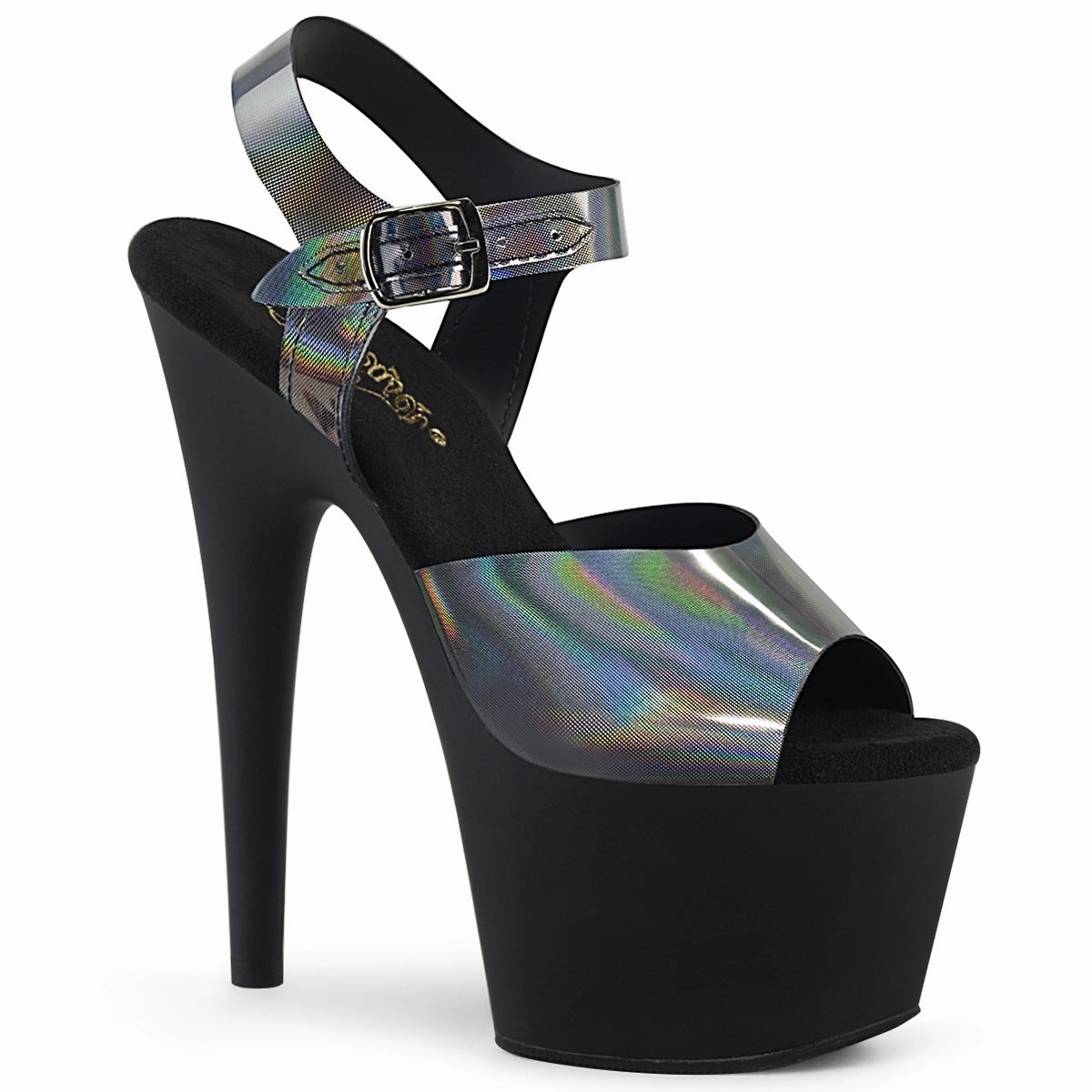 Wedge Heel Knee High Leather Boots Adore-708N-DT Pewter Hologram/Black Matte 7" Heels