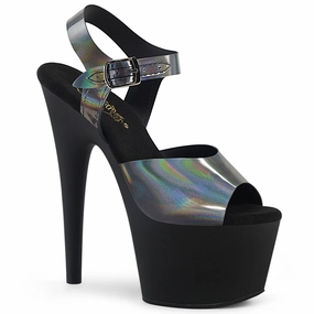 Adore-708N-DT Pewter Hologram/Black Matte 7" Heels Cat With High Heels