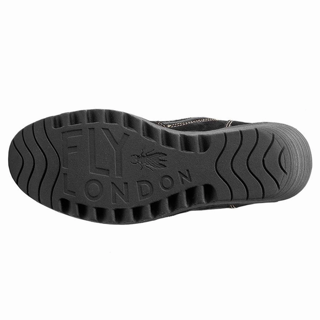 Fly London Yust Suede Women's Wedge Heel Calf Length Boots Black Boot Heels Knee High