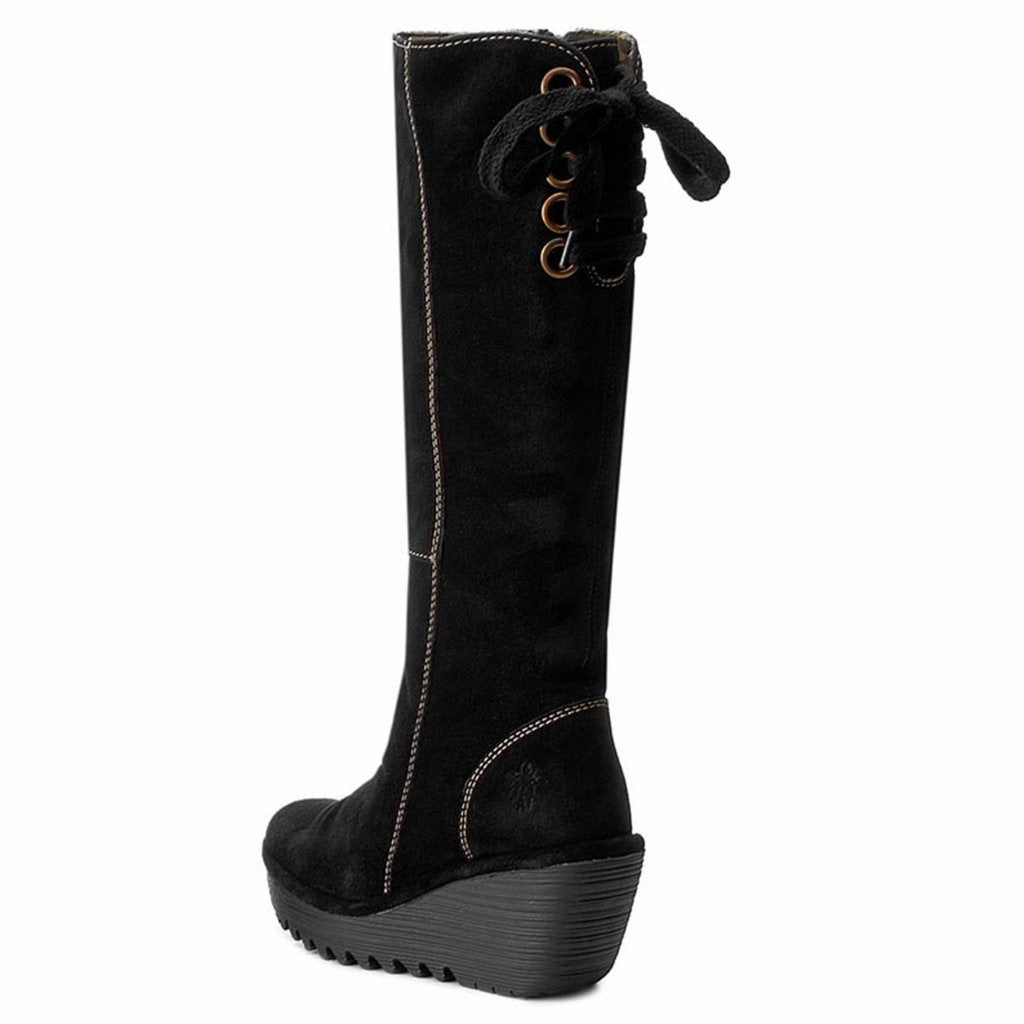 Fly London Yust Suede Women's Wedge Heel Calf Length Boots Knee High Boots Barefoot