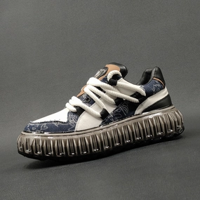 Men Stylish Fashion Leather Flat Casual Sneakers Flat Cleats Shoes