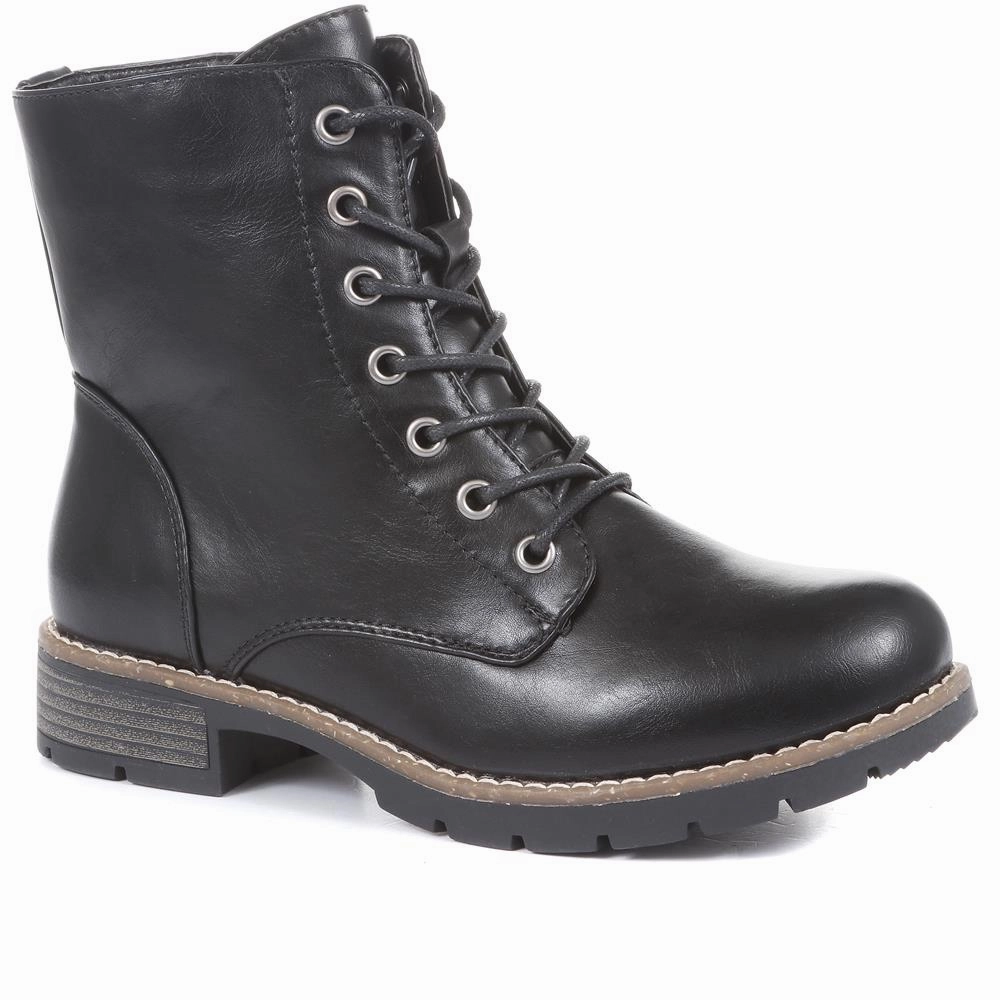 Marine Corps Combat Boots Chunky Lace-Up Ankle Boots - WBINS32015 / 318 884 - Black
