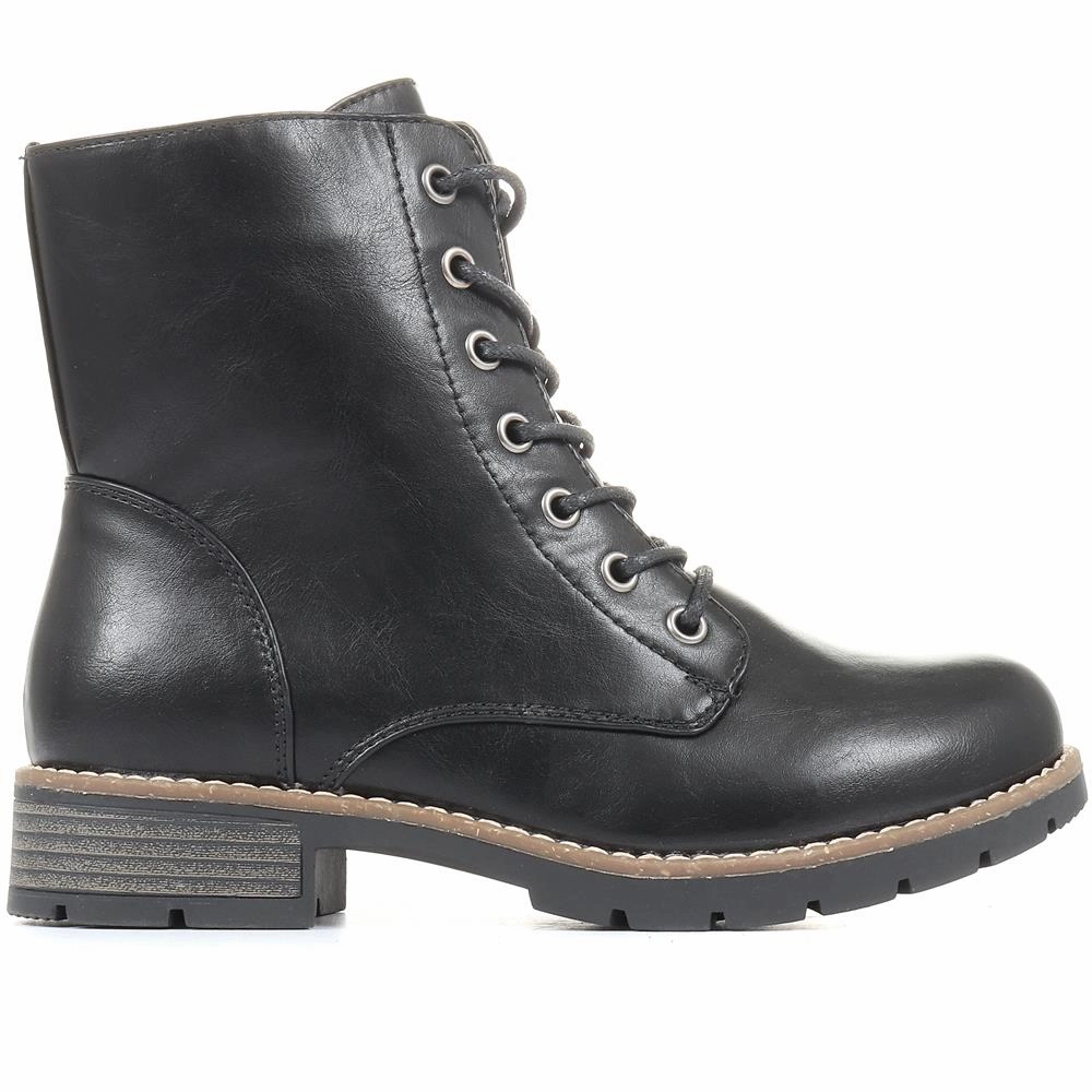 Chunky Lace-Up Ankle Boots - WBINS32015 / 318 884 - Black Garret Leather Combat Boots