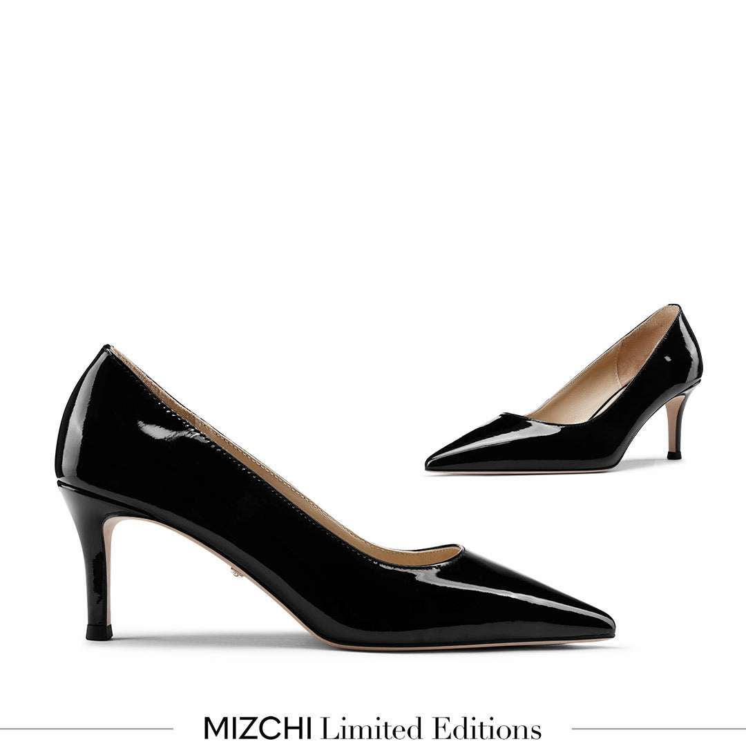 Steel Toe High Heels *TIA BLACK PATENT - kitten heels