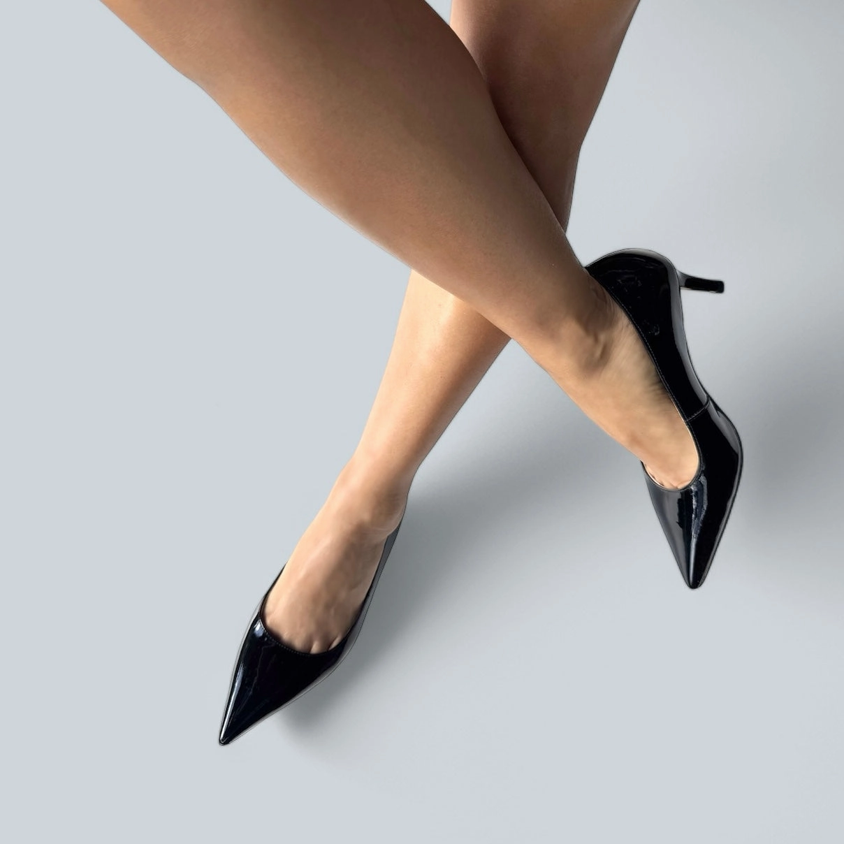 Strappy Thigh High Heels *TIA BLACK PATENT - kitten heels