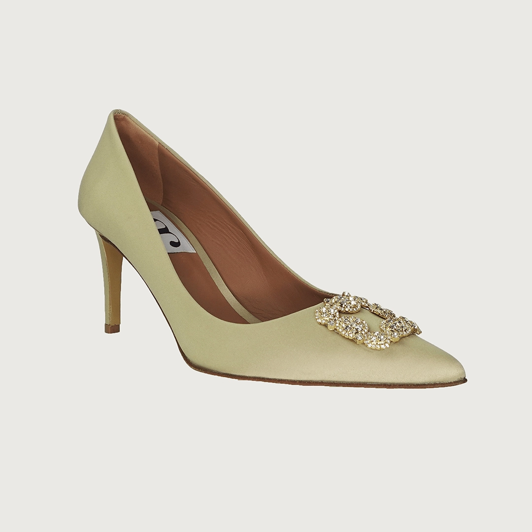High Heels Pointed Toe Diane Champagne Satin Jewel