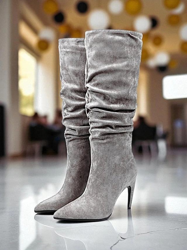 Pointed Green Women's Toe Slouch Knee - Velvet High Boots