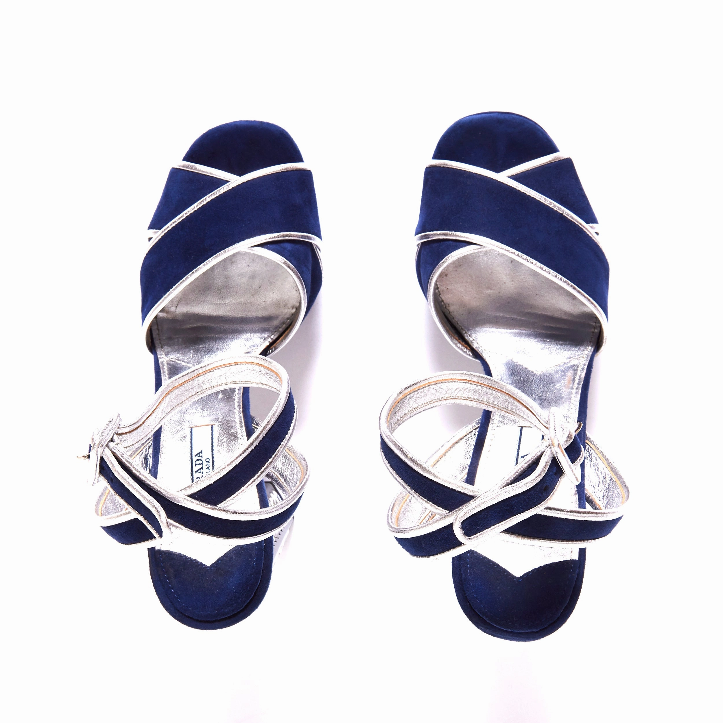 Thick Legs And High Heels PRADA Dark Blue Heels with Crystal Embellishments 38.5