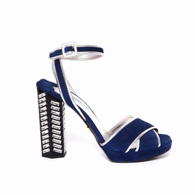 PRADA Dark Blue Heels with Crystal Embellishments 38.5 High Heels And Dresses