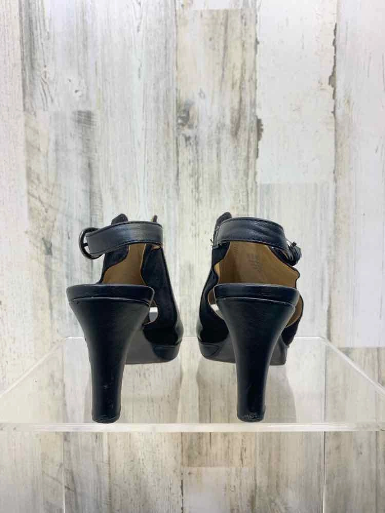 PRE-OWNED Black Size 7.5 Shoes/BLACK SLING BACK HIGH-HEEL. ADJUSTABLE STRAP Shoes For Dressy Casual