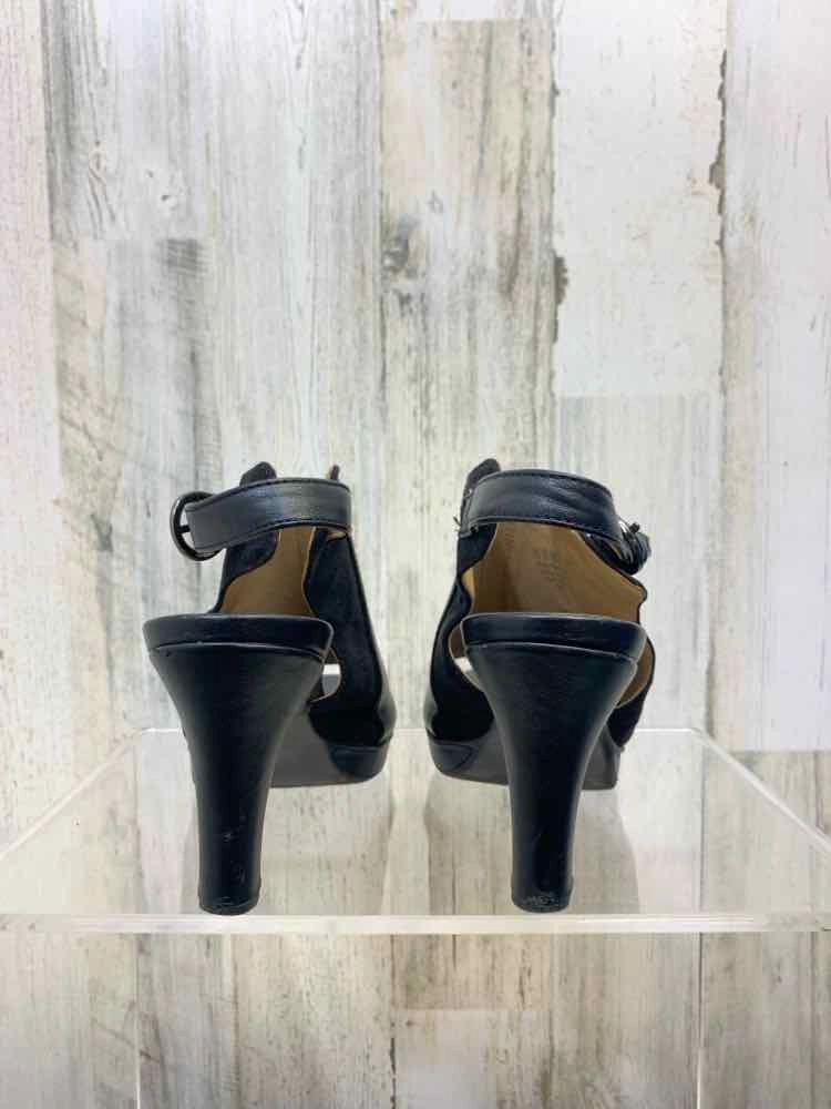 Casual Shoes With Shorts PRE-OWNED Black Size 7.5 Shoes/BLACK SLING BACK HIGH-HEEL. ADJUSTABLE STRAP