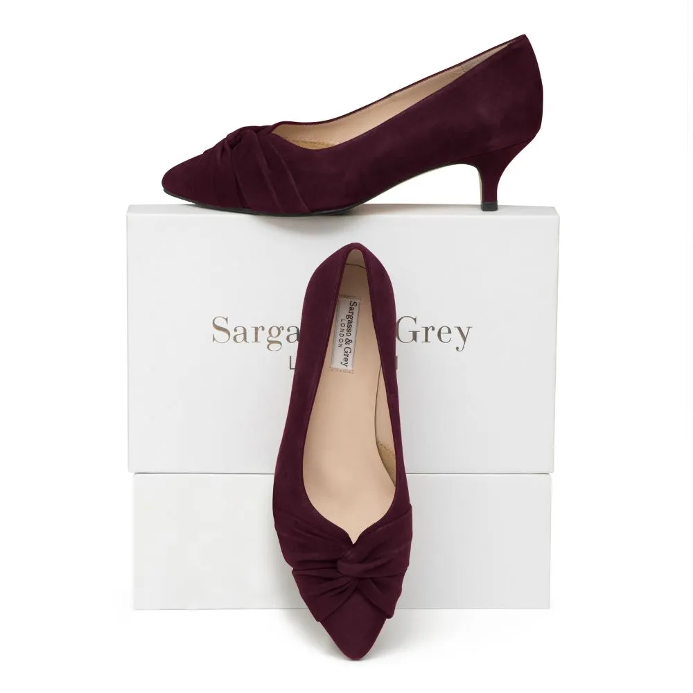 Tandi Extra-Wide Fit Kitten Heels - Burgundy Suede