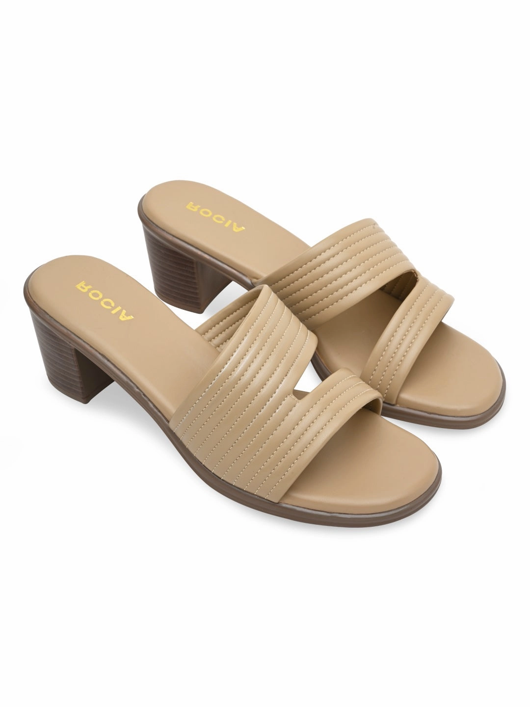 Rocia By Regal Beige Women Multi Strap Block Heel Sandals Ugliest High Heels