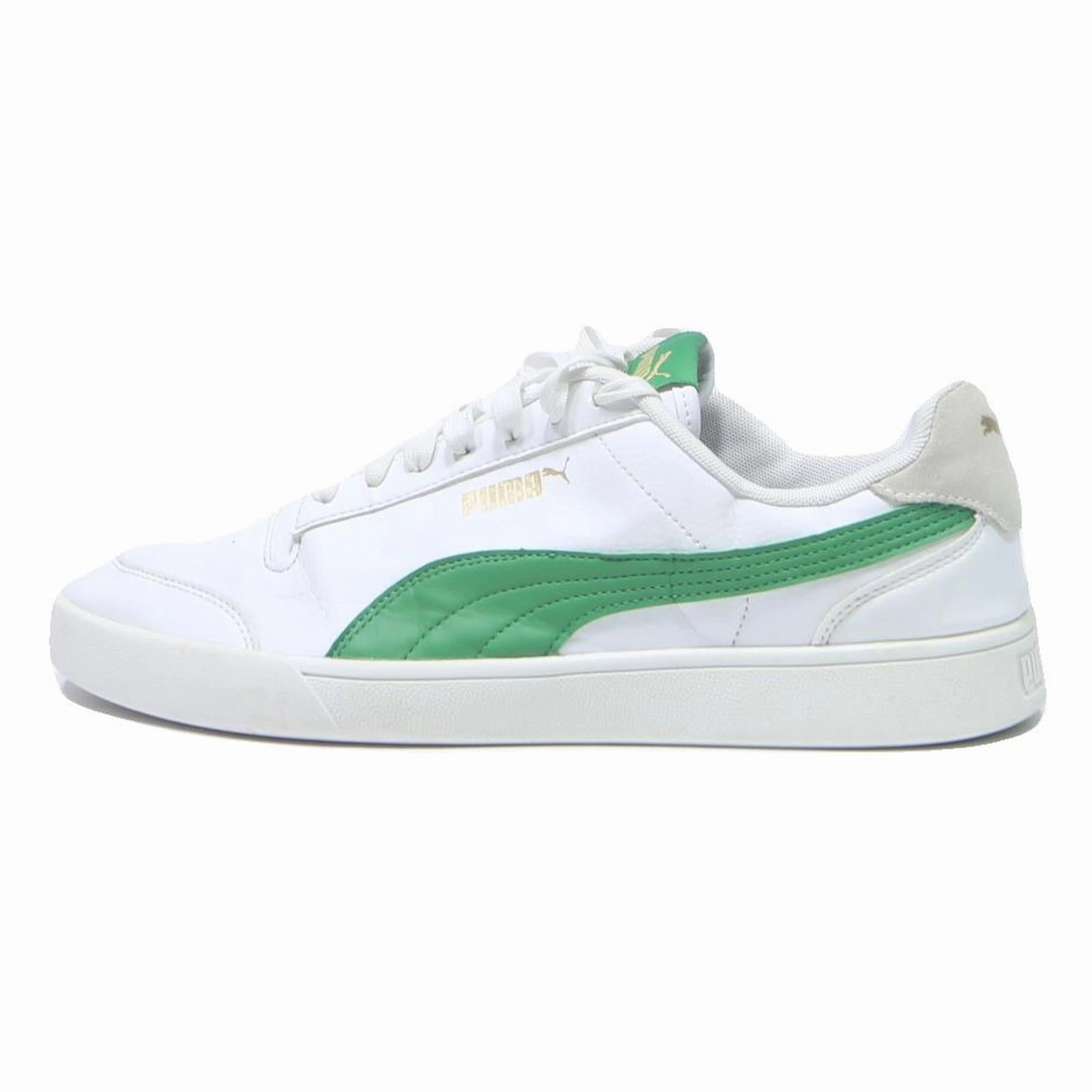 PUMA Clyde Mens White & Green Synthetic Low Top Trainers UK 10.5 Casual Sports Nitro Shoes Puma