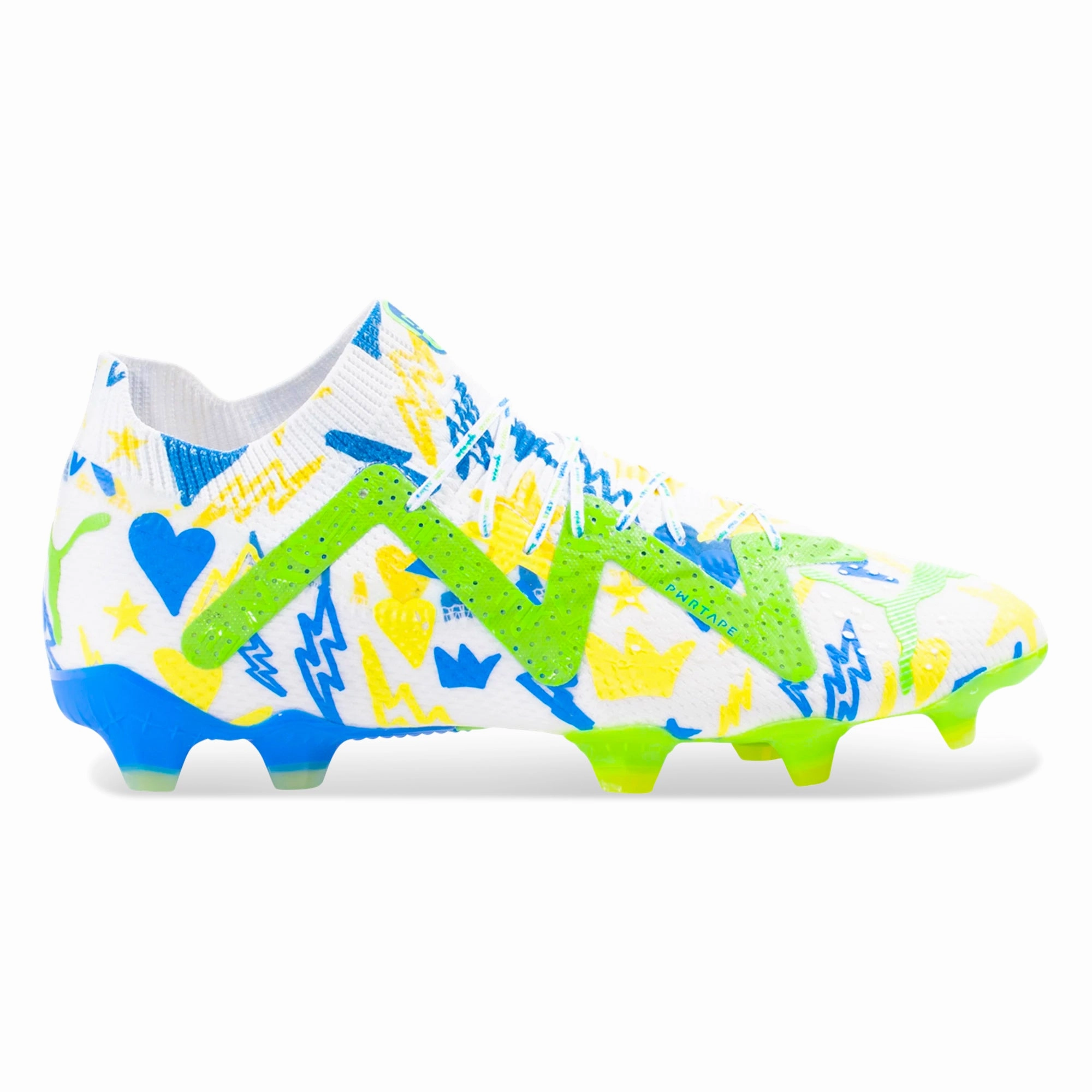 Puma Future Ultimate X Neymar Jr FG/AG Soccer Cleats (Puma White/Racing Blue/Parakeet Green) Golf Shoes Puma Sale