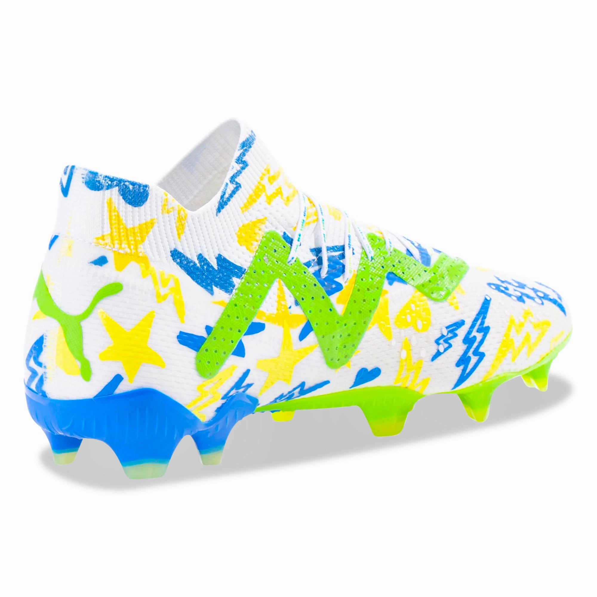 Puma Future Ultimate X Neymar Jr FG/AG Soccer Cleats (Puma White/Racing Blue/Parakeet Green) Movie Sonic Puma Shoes