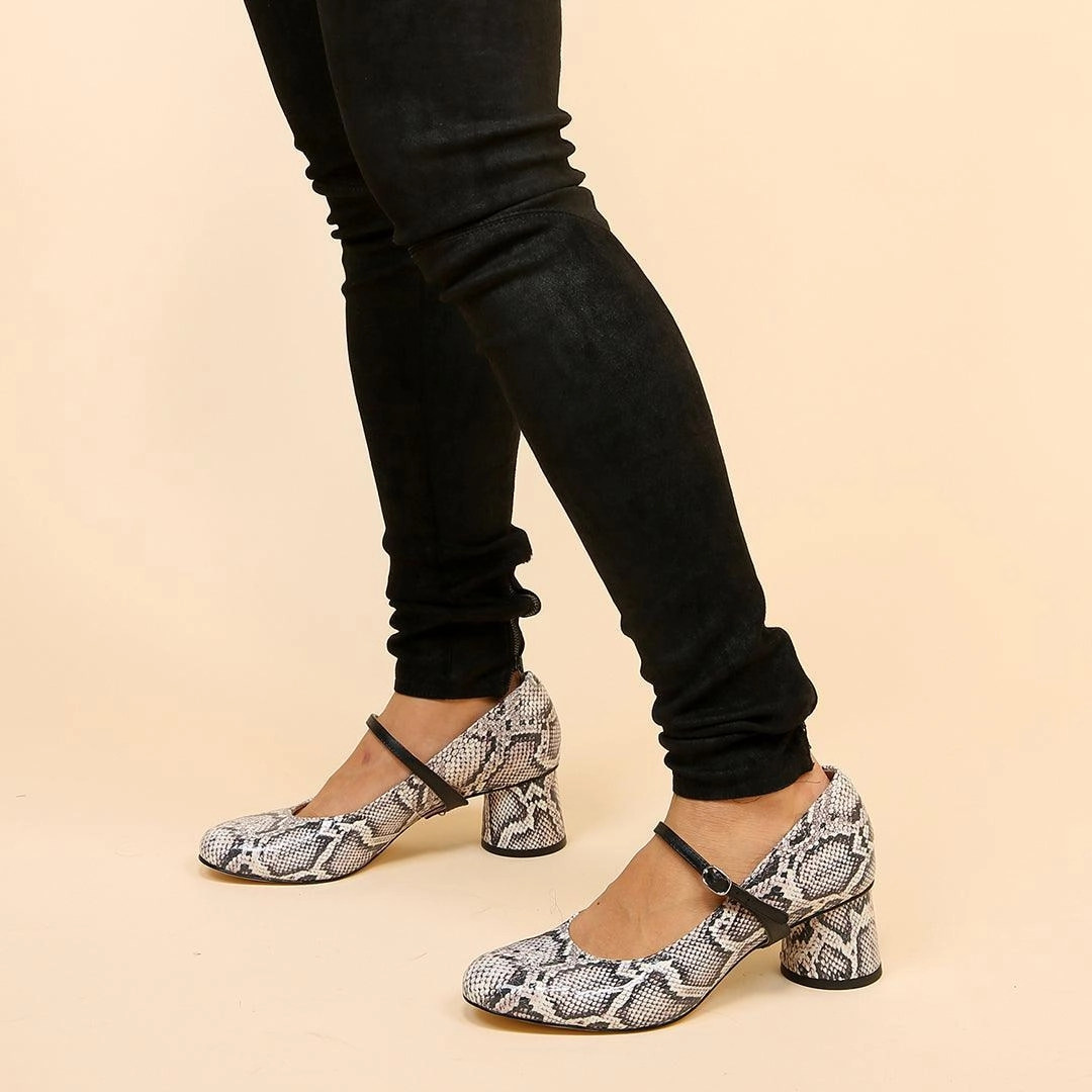 Python Ballet Pump   Black Twiggy Strap High Heels Slippers