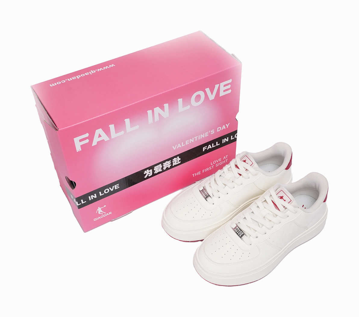 Shoes Casual Slip On QIAODAN Five Centimeters Skateboard Shoes Women's Low top Ivory Iron Red