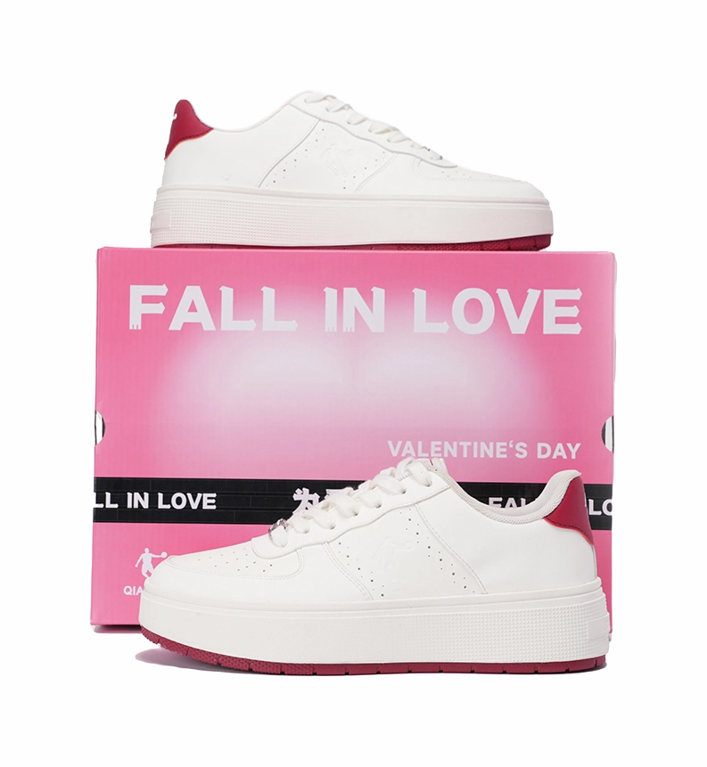 QIAODAN Five Centimeters Skateboard Shoes Women's Low top Ivory Iron Red Regular Casual Shoes