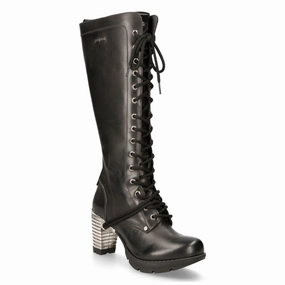 New Rock M-TR005-S1 Ladies Knee High Black Gothic High-Heeled Boots Knee High Boots Italian