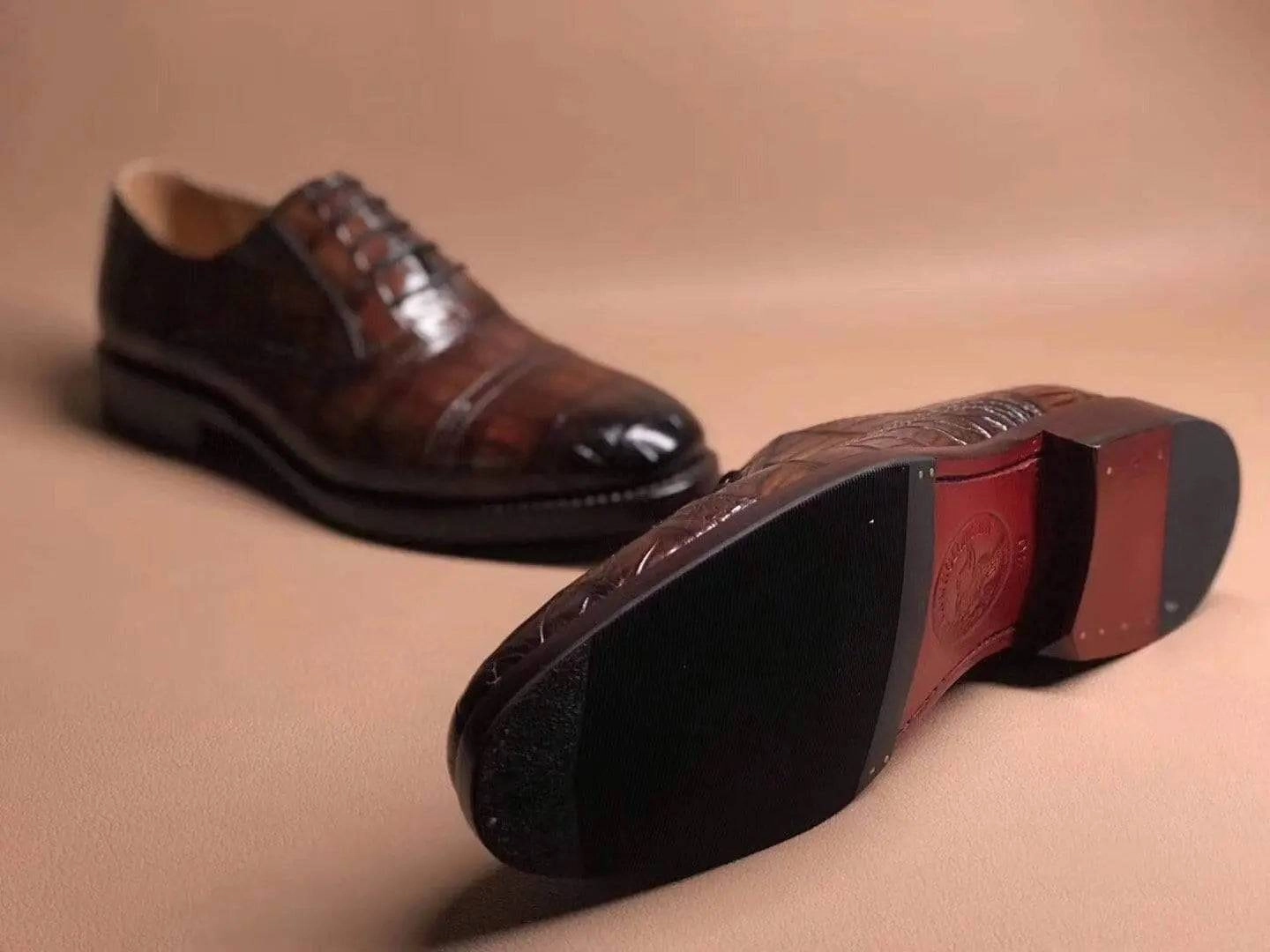 2017 Leather Casual Shoe Crocodile Shoes Brown Crocodile Leather Lace Up Shoes