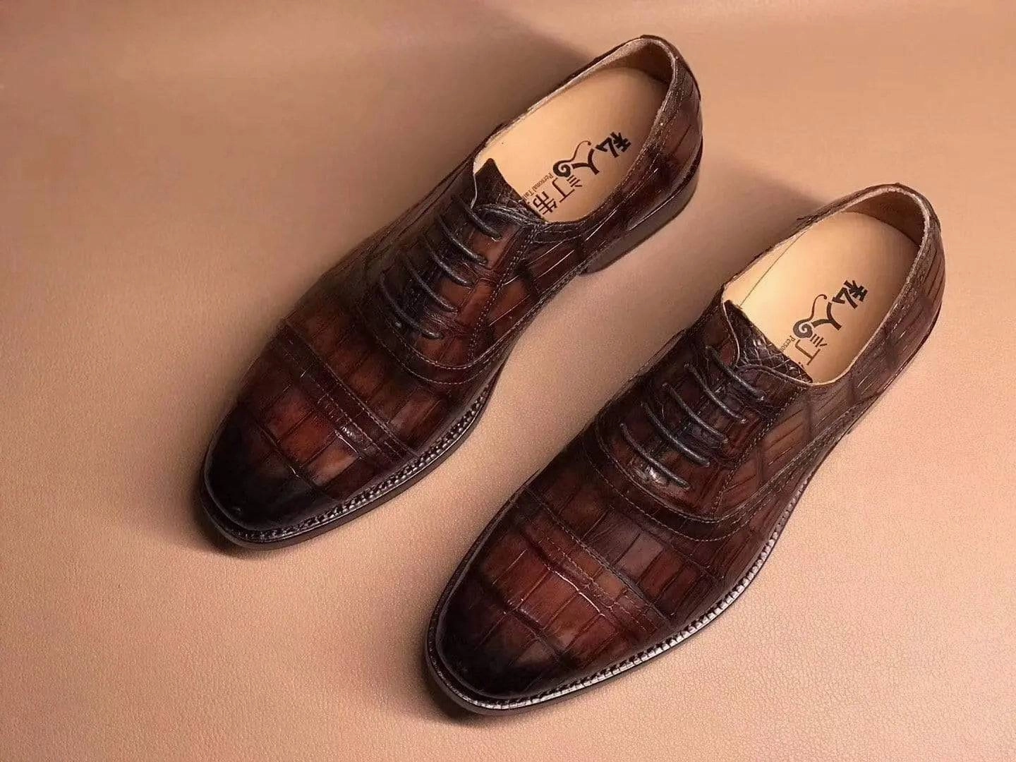 Crocodile Shoes Brown Crocodile Leather Lace Up Shoes Dunk High Retro Premium Se Classics Casual Shoes