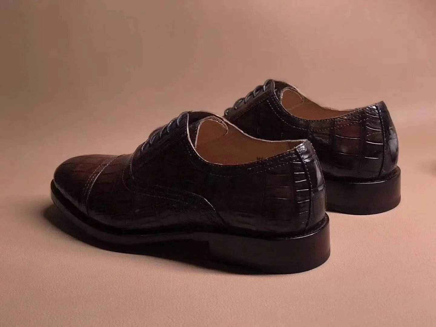 Gravelle Low Leather Casual Shoes Crocodile Shoes Brown Crocodile Leather Lace Up Shoes