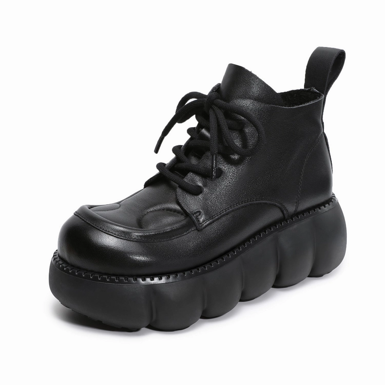 Women's Soft Leather Chunky Platform Ankle Boots Olive Green Combat Boots