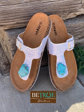 Sandals With Backstrap White Glitter Birkenstock Style Thong Sandal with or without Stone