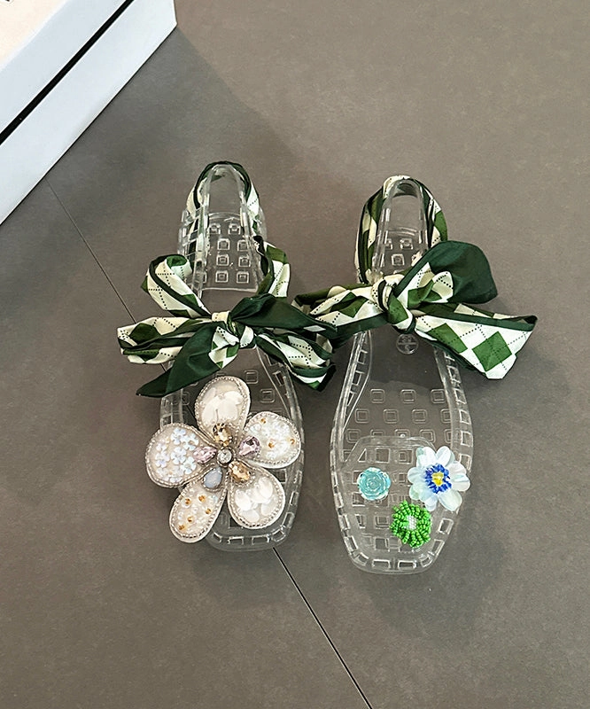 Red Flower Flats Square Out Shoes Fashion Toe Hollow