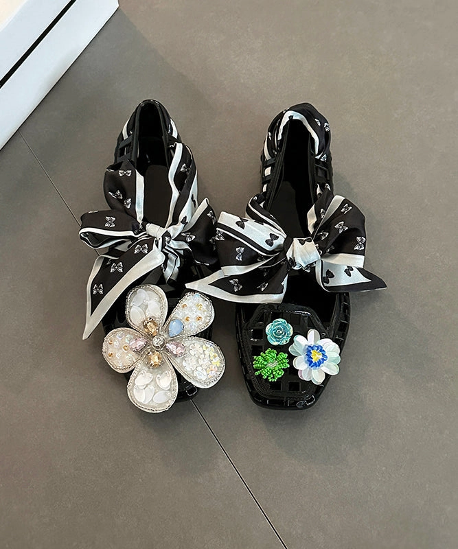 Red Flower Flats Square Out Shoes Fashion Toe Hollow 1970s Casual Shoes