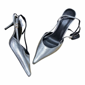 High Heel Leather Mules Shoes Heels Kitten By H&M In Silver, Size:10