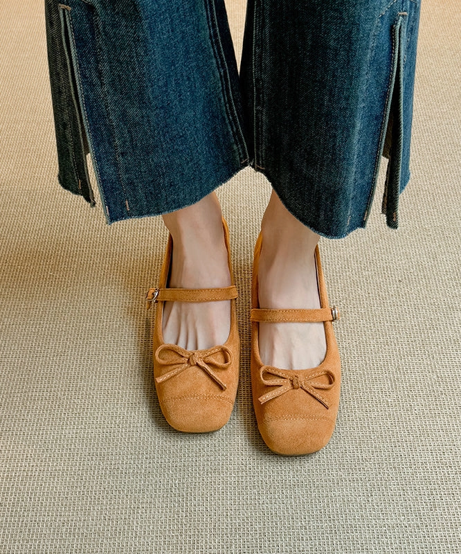 Casual Shoes With Jeans Suede Shoes Red Chunky Splicing New Buckle Bow Strap