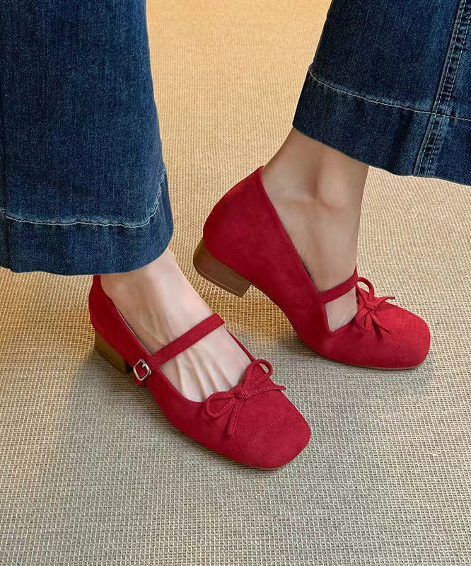 Casual Shoes Lacoste Suede Shoes Red Chunky Splicing New Buckle Bow Strap