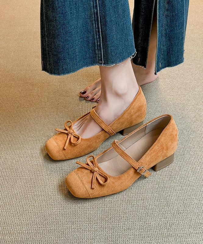 Everyday Smart Casual Shoes Suede Shoes Red Chunky Splicing New Buckle Bow Strap