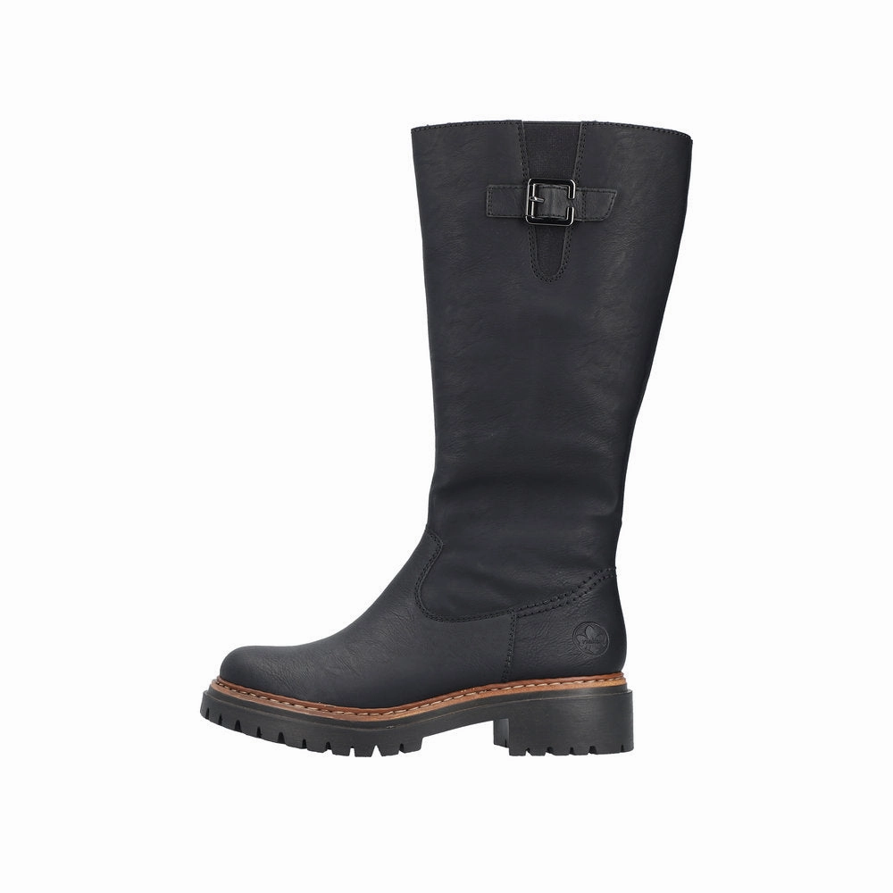 Rieker 72694-00 Ladies Black Side Zip Knee High Boots Giselle Knee High Boots