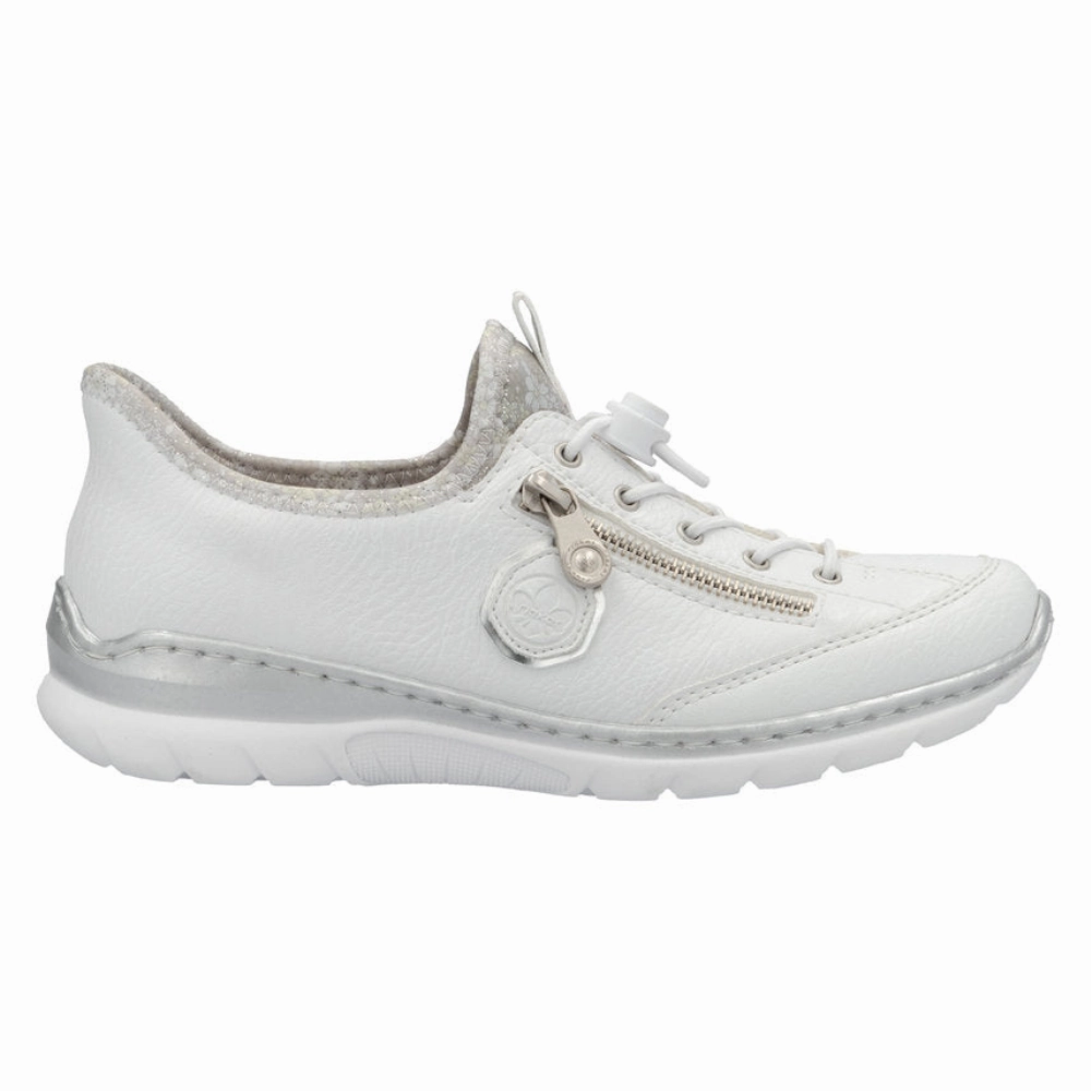 Rieker Nikita F1 White/Silver Flower Leather Shoe (Women's) Infant Walking